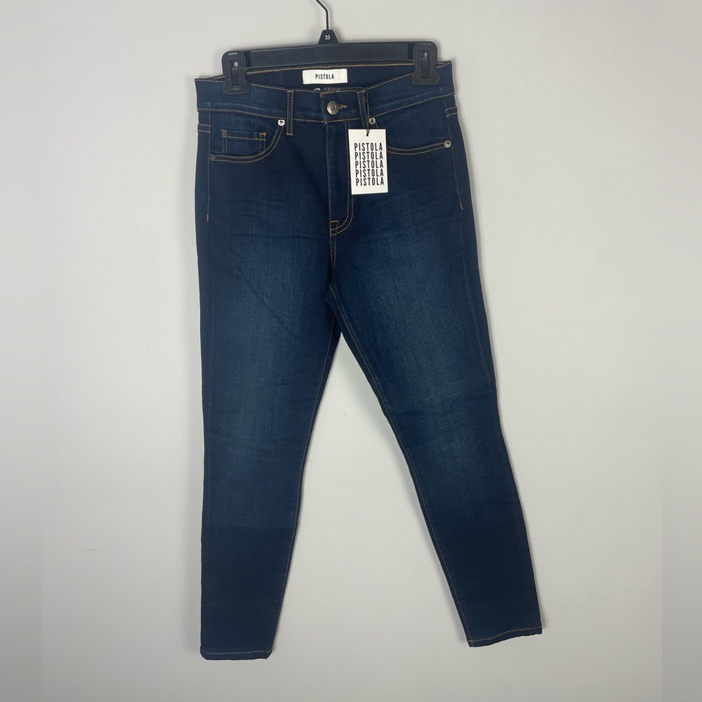 Pistola Skinny Jeans Sz 27 High Rise Dark Wash Blue Denim Cotton Spandex Stretch